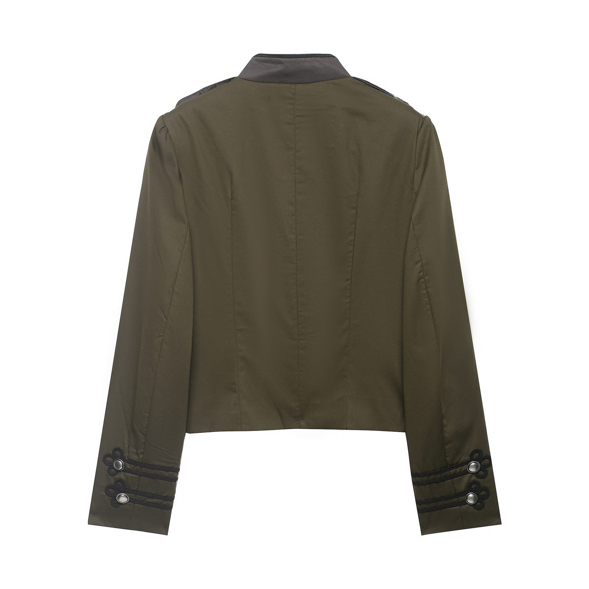 Ladies short jacket in military style with stand-up collar, decorative frog and epaulettes Fashion Glam