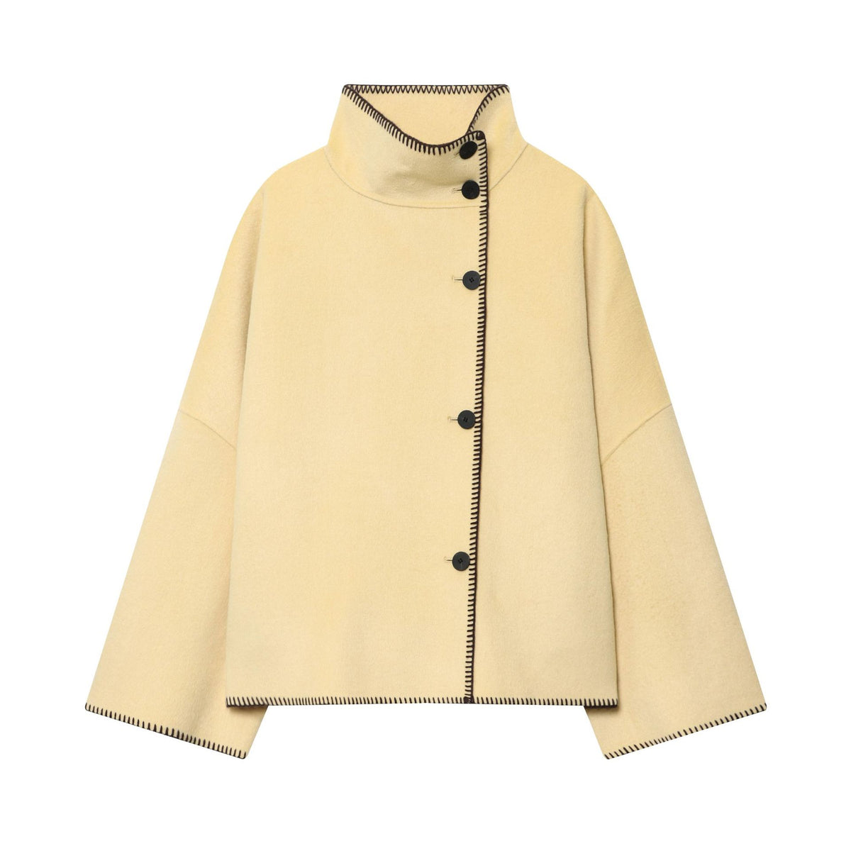 Women's cape coat with stand-up collar, asymmetric button placket and decorative seam Fashion Glam