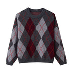 Women's Diamond Argyle Knit Sweater with Round Neck and Slightly Oversized Cut Fashion Glam