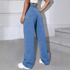Women Wide Jeans Pants with Butterfly Print Fashion Glam
