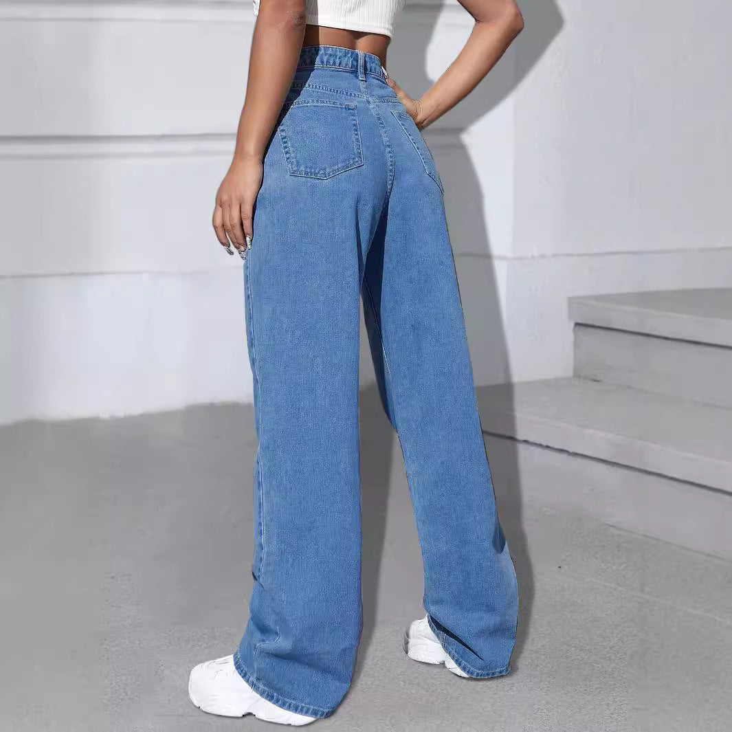 Women Wide Jeans Pants with Butterfly Print Fashion Glam