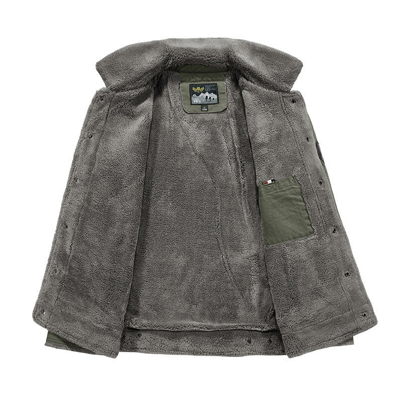 Men's Robust Canvas Field Jacket with Teddy Lining, Stand Collar and Utility Pockets Fashion Glam