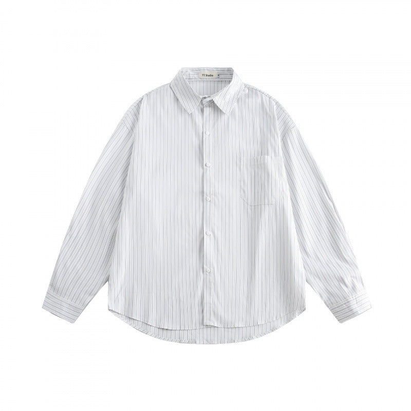 Men's loosely falling boxy shirt with fine pinstripes and chest pocket Fashion Glam