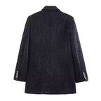 Women Double-Breasted Boucle Coat with Shawl Collar and Patching Pockets Fashion Glam