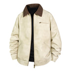 Men's Vintage Leather Bomber Jacket with Ribbed Collar Fashion Glam