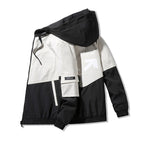 Men's Colorblock Hooded Utility Jacket with Print Details and Tactical Pockets Fashion Glam