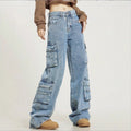 Women's High-Cut Baggy Cargo Jeans with Multiple Utility Pockets Fashion Glam