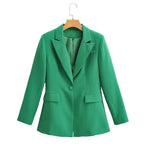 Women's Tailored Two-Piece Blazer with Contoured Waist, Prominent Lapel, and Wide Suit Trousers Fashion Glam