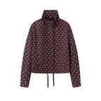 Women's Short Dotted Rain Jacket with Stand-Up Collar and Drawstring Fashion Glam