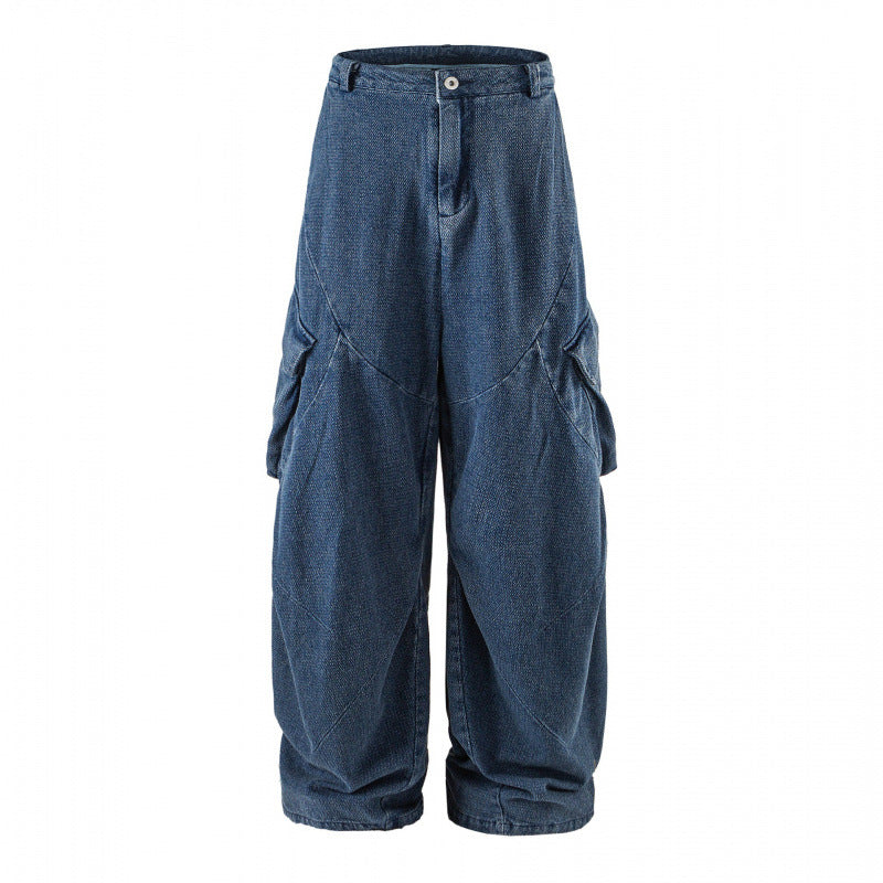 Unisex Wide Cargo Jeans with High Waist, Panel Seams and Flap Pockets Fashion Glam