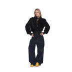 Women's Short Faux Fur Bomber Jacket with Boxy Silhouette and Zipper Detail Fashion Glam
