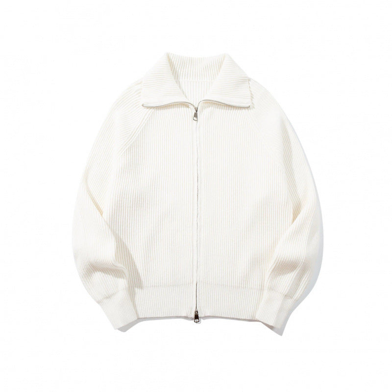 Unisex Ribbed Zip Cardigan with Stand-Up Collar, Raglan Sleeves and Two-Way Zipper Fashion Glam