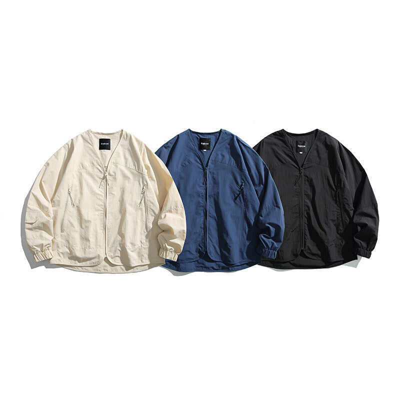 Unisex Light Oversize Over-shirt Jacket made of technical Nylon mix with V-neck and zippered pockets Fashion Glam