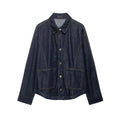 Women's Oversized Denim Jacket with Patch Pockets and Decorative Stitches Fashion Glam