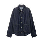 Women's Oversized Denim Jacket with Patch Pockets and Decorative Stitches Fashion Glam
