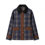 Women’s Oversize Checkered Field Jacket with Waxed Look and Snap Button Placket Fashion Glam
