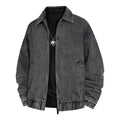 Men's Oversized Vintage Denim Jacket with Continuous Metal Zipper Fashion Glam