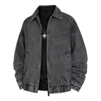 Men's Oversized Vintage Denim Jacket with Continuous Metal Zipper Fashion Glam