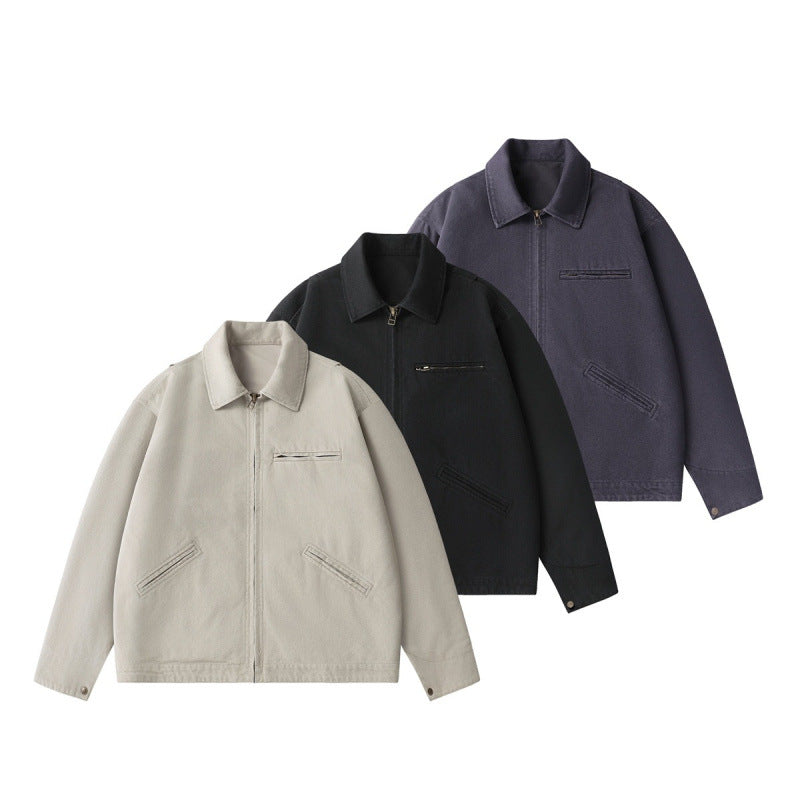 Men's short jacket in boxy cut made of canvas with shirt collar and welt pockets Fashion Glam
