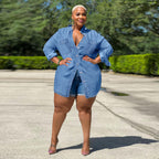 Ladies Oversized Denim Shirt Blouse in Longline Cut with Rolled Sleeves and Breast Pockets Fashion Glam