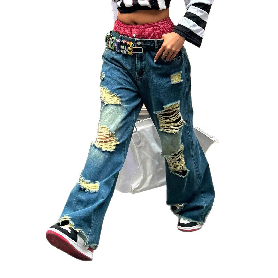 Women wide Destroyed-Baggy-Jeans with large frayed rips and relaxed fit Fashion Glam