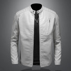 Men's Slim Leather Jacket in Biker Look with Stand-Up Collar and Vertical Chest Pocket Fashion Glam