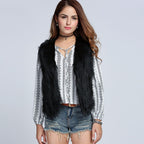 Women's Sleeveless Long Pile Shaggy Faux Fur Vest with Draped Lapel and Concealing Longline Silhouette Fashion Glam