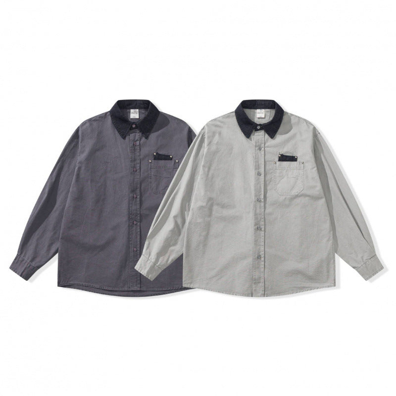 Men's Oversized Shirt Jacket with Cord Collar, Chest Pocket and Stud Detail Fashion Glam