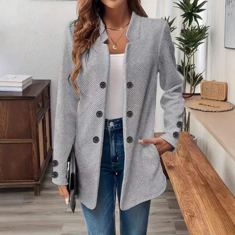 Women Tailored Long Blazer with Textured Quilted Look Fashion Glam
