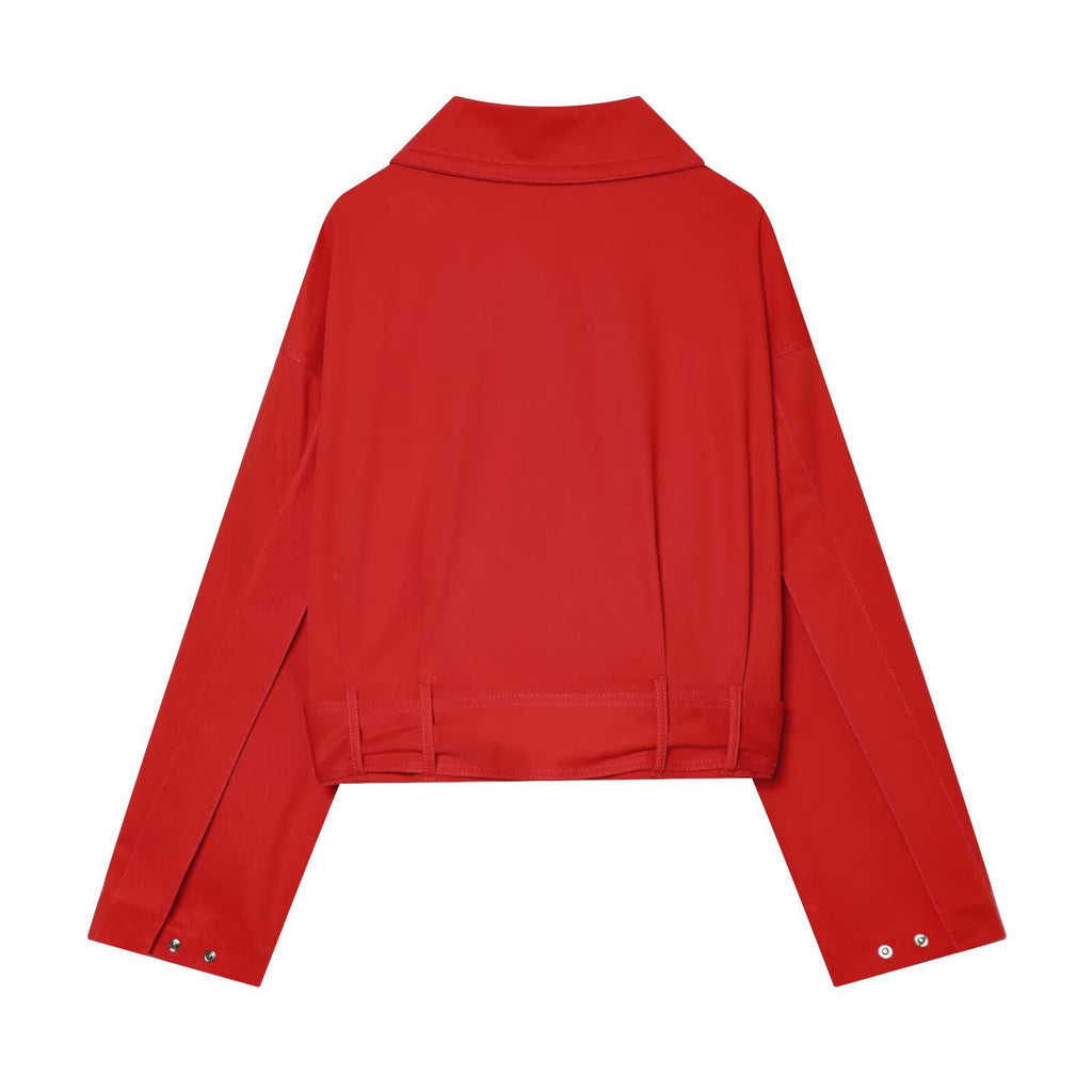 Women's Cropped Trench Coat with Drawstring, Knot Belt and Distinctive Stand Collar Fashion Glam