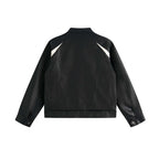 Unisex Boxy-Leather Look Bomber Jacket with contrasting front pockets and stand-up collar Fashion Glam