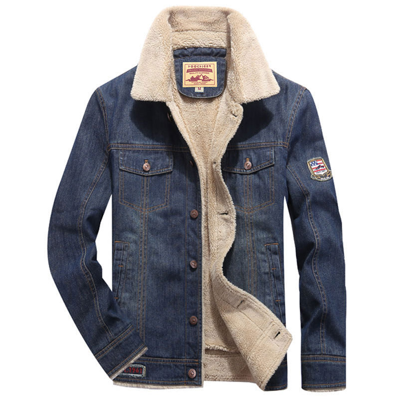 Men's insulated Sherpa denim jacket with teddy lining and patch chest pockets Fashion Glam