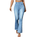 Women's High-waisted Flared Jeans with Pearl Embellishment and Sculpting Stretch waistband Fashion Glam