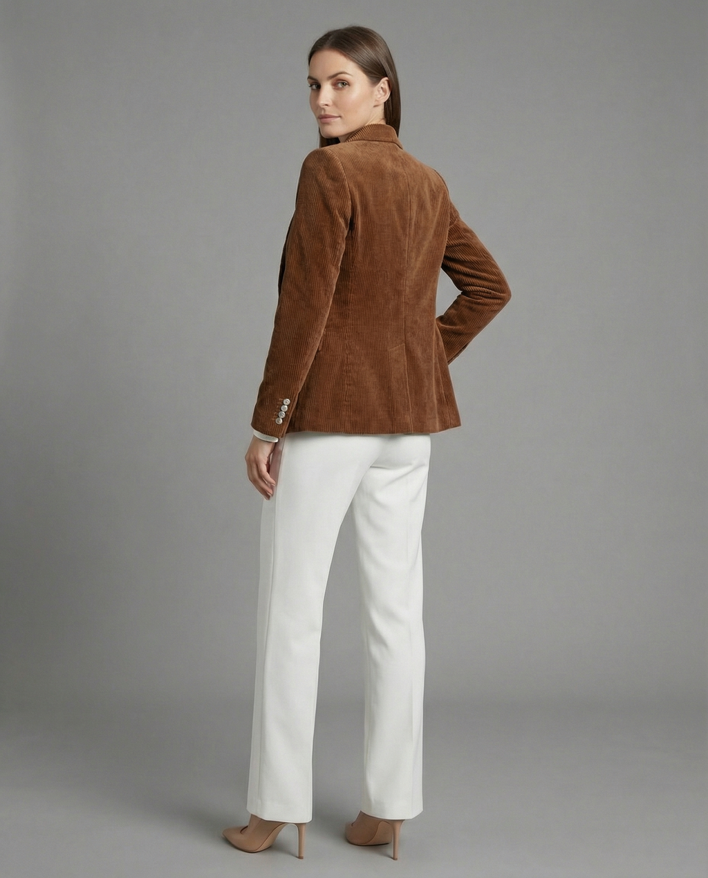 Ladies Cord Blazer with Lapel Collar