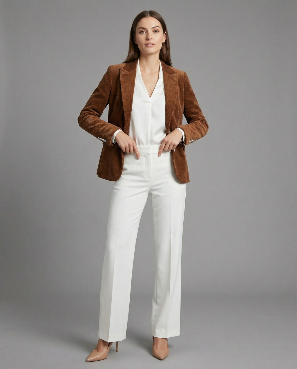 Ladies Cord Blazer with Lapel Collar