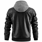 Fashion Glam | Premium high-quality leather jacket with hood for men