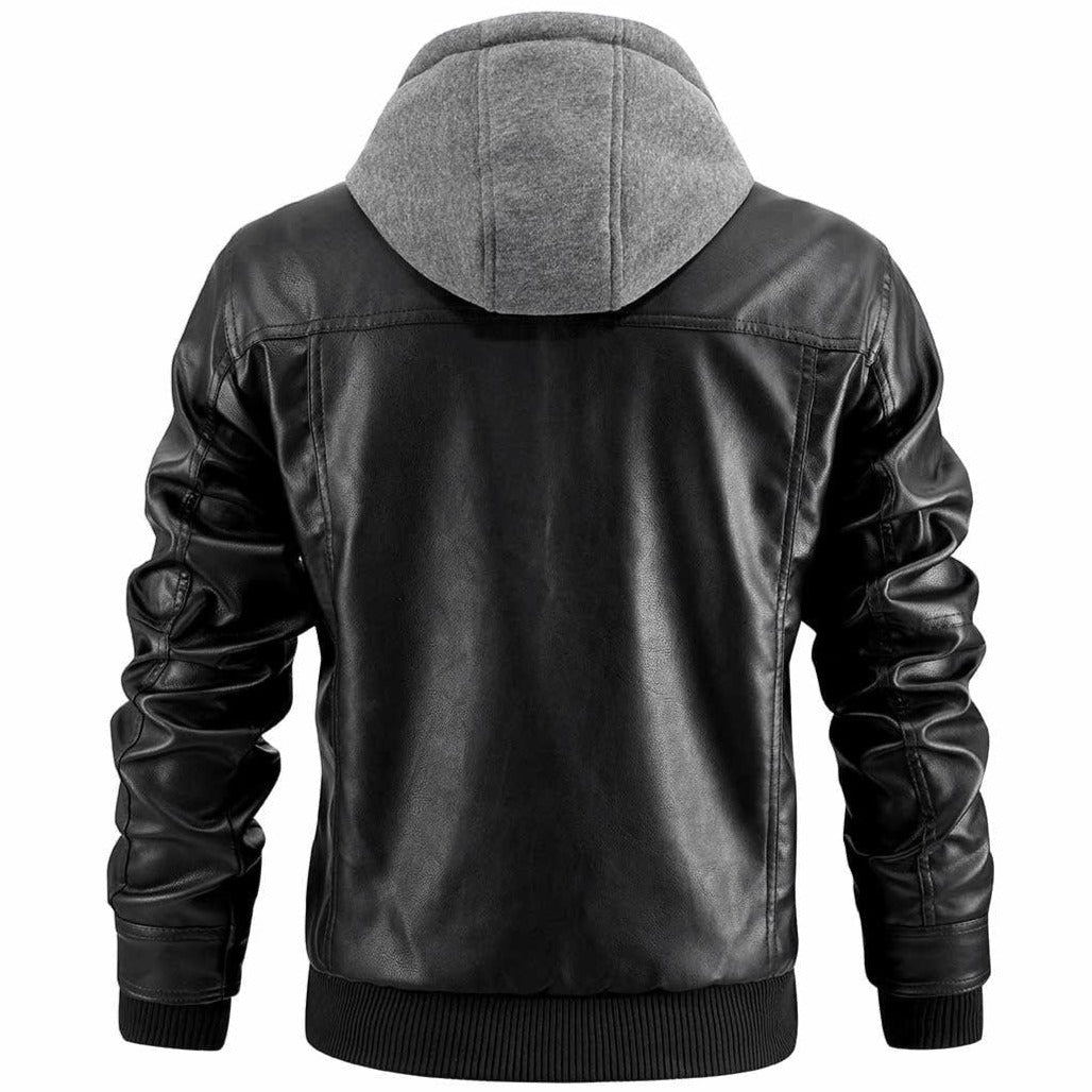 Fashion Glam | Premium high-quality leather jacket with hood for men
