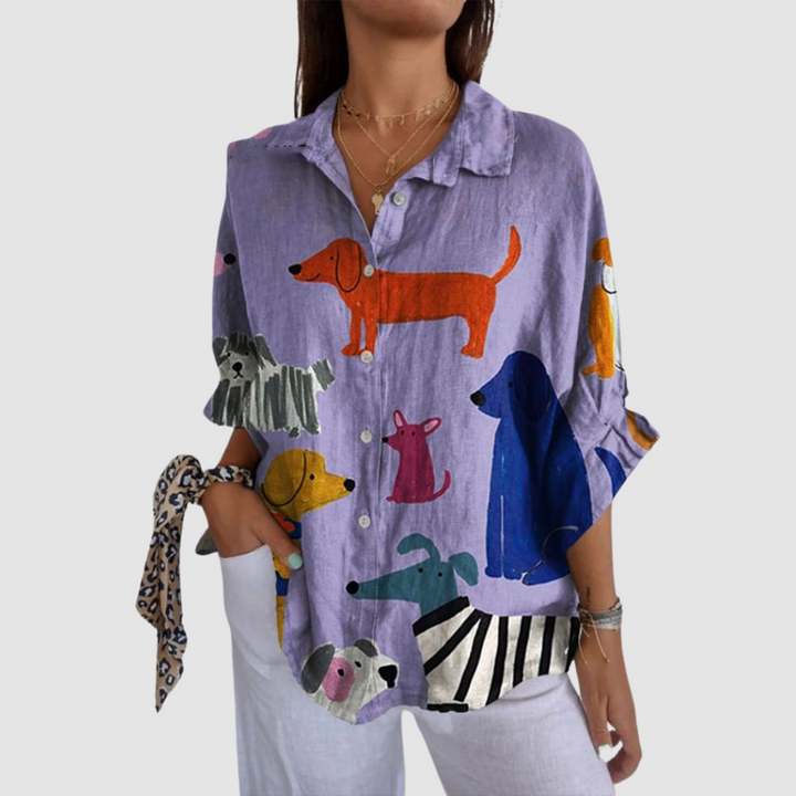 Kathleen™ Dog printed loose shirt