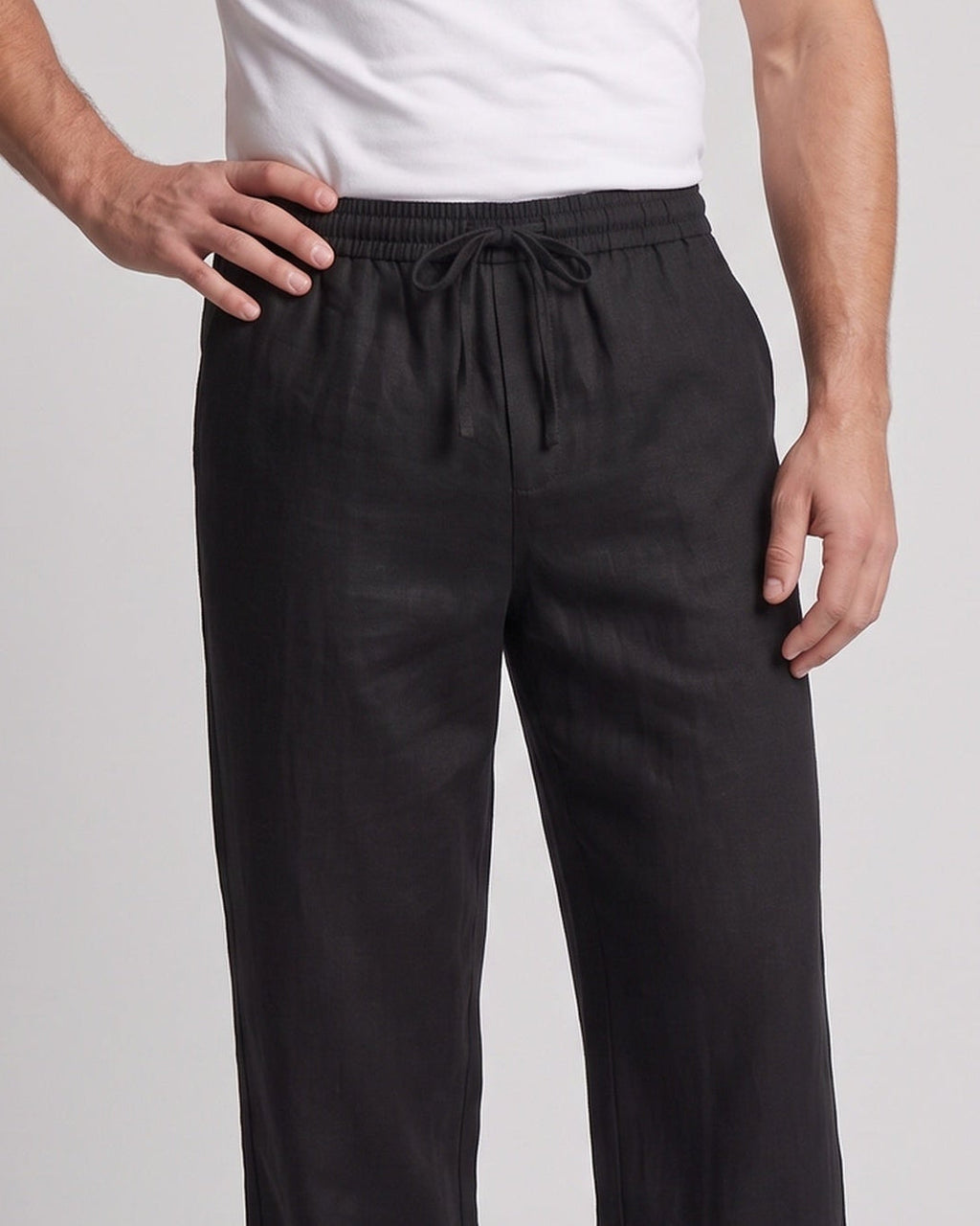 Men's Loose Fit Relaxed Pants in Linen Look with Drawstring and Straight Hem Fashion Glam