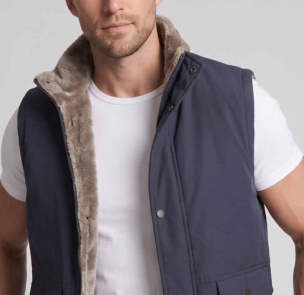 Men's thermo quilted vest with teddy lining, windproof softshell outer layer and multifunctional pockets Fashion Glam