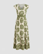 Women's maxi dress with floral pattern and split skirt