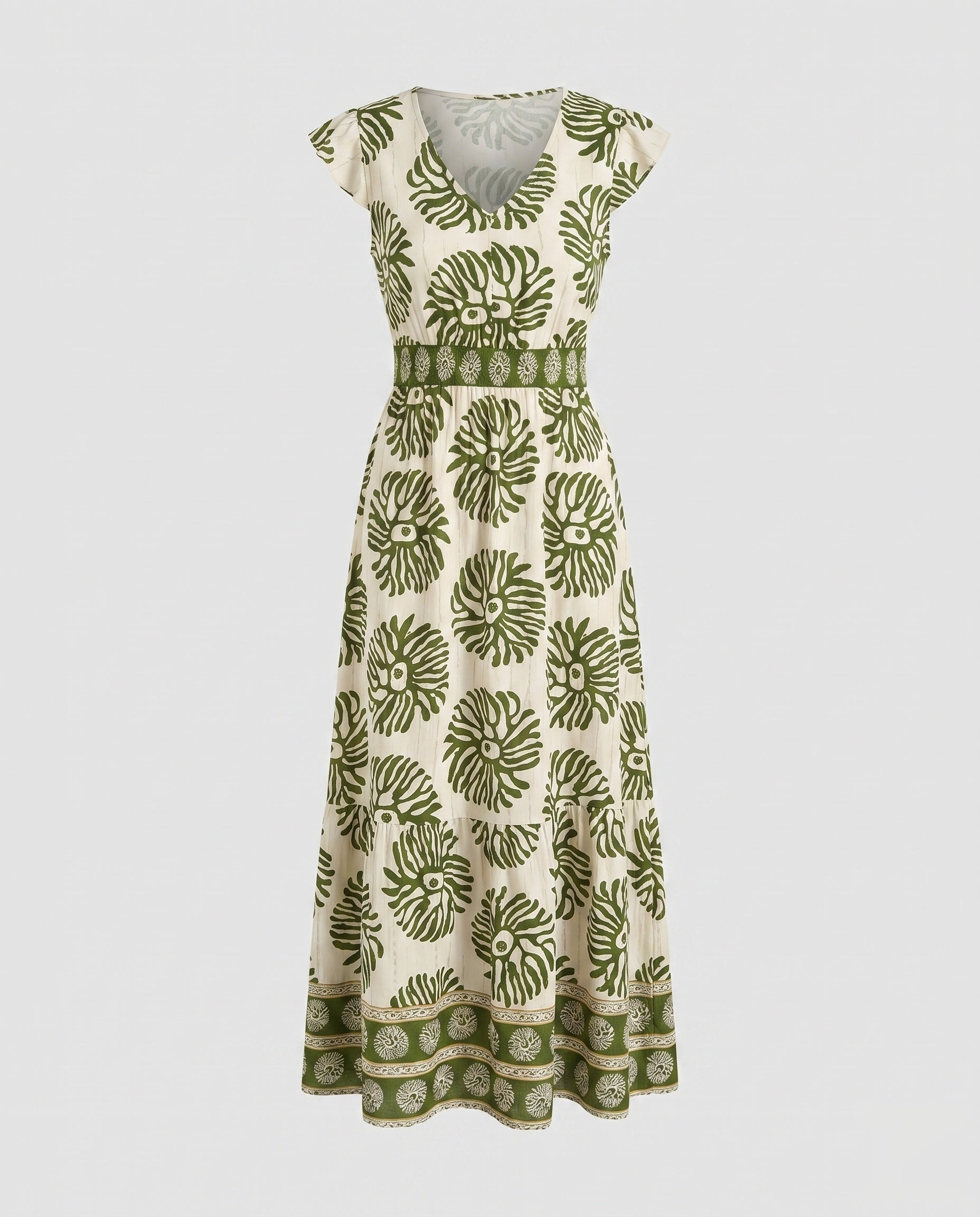 Women's maxi dress with floral pattern and split skirt