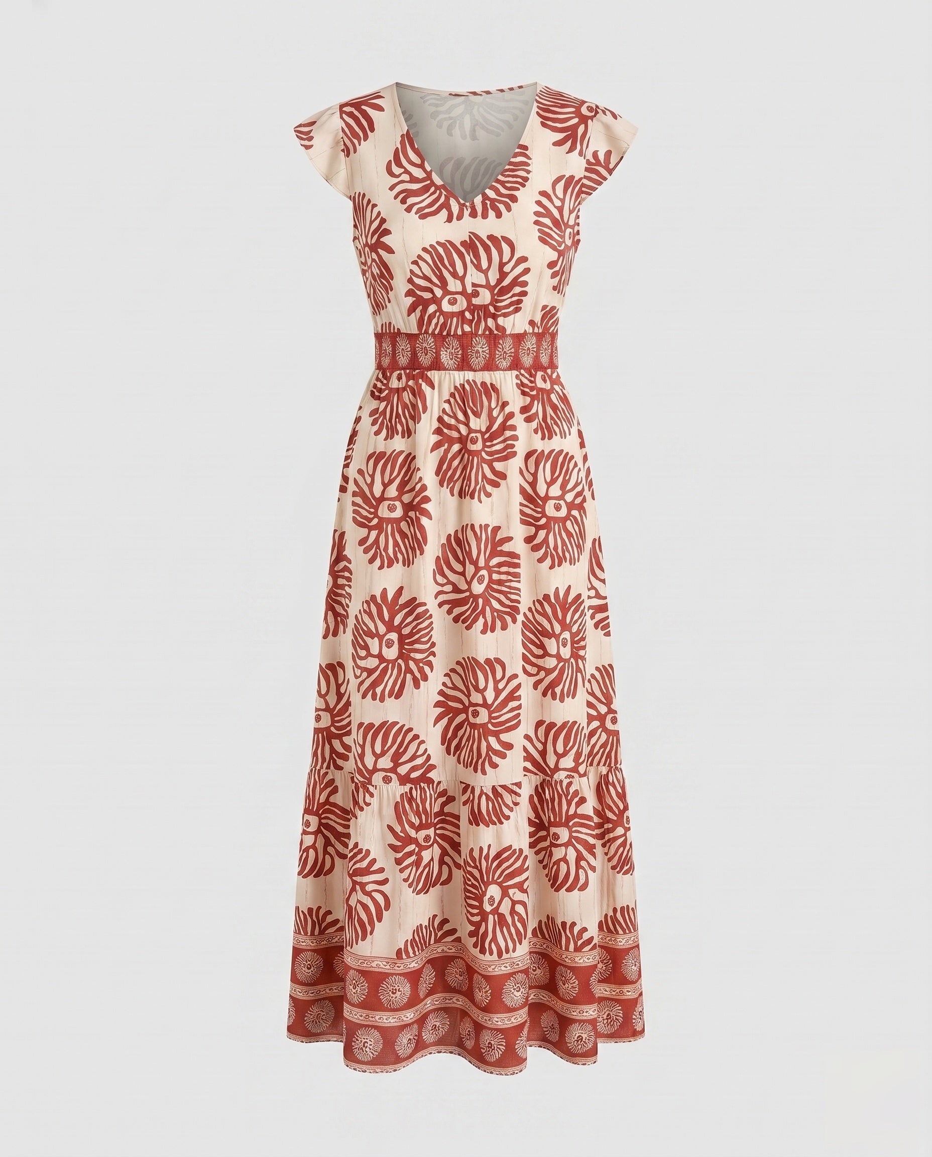 Women's maxi dress with floral pattern and split skirt