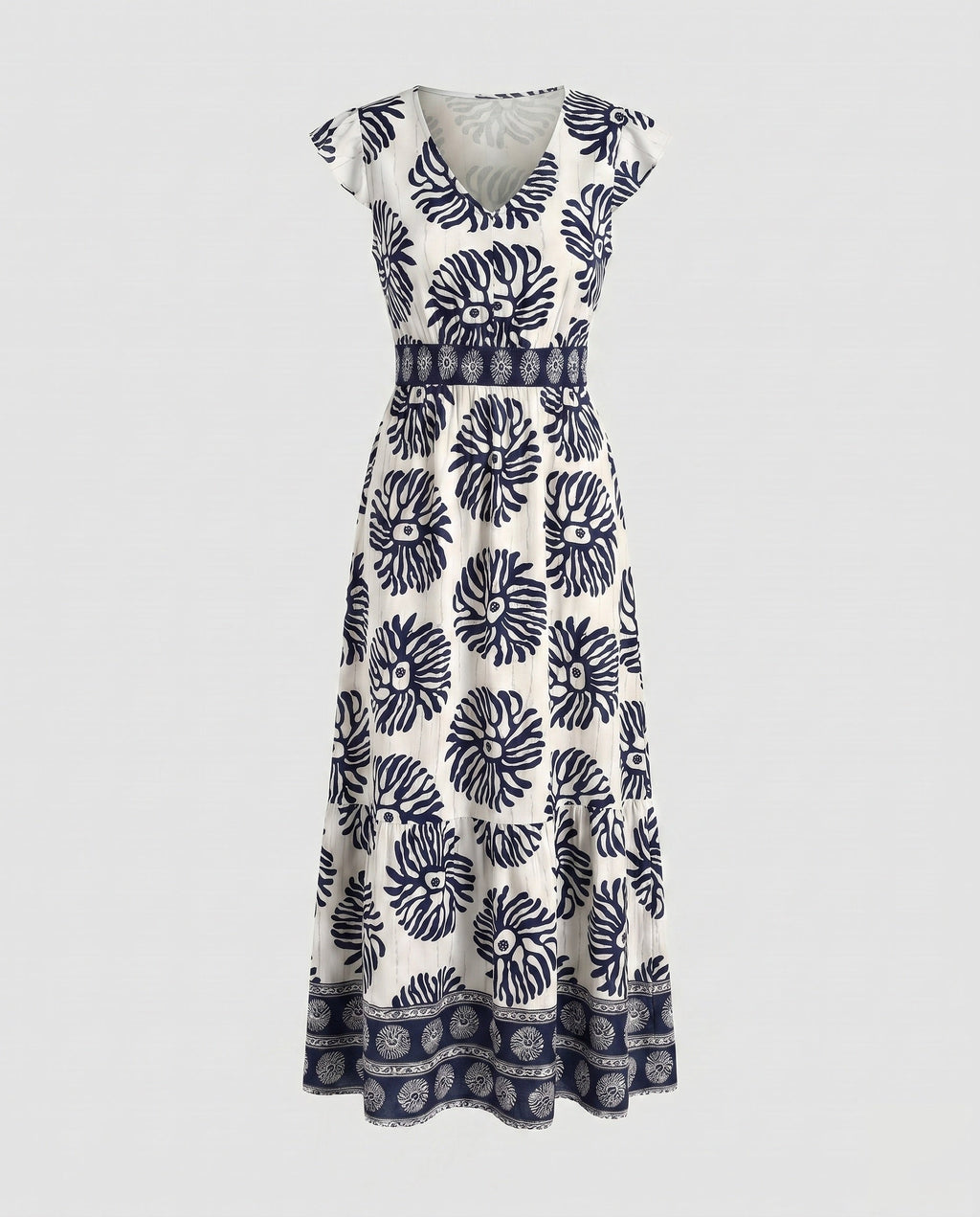 Women's maxi dress with floral pattern and split skirt