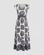 Women's maxi dress with floral pattern and split skirt