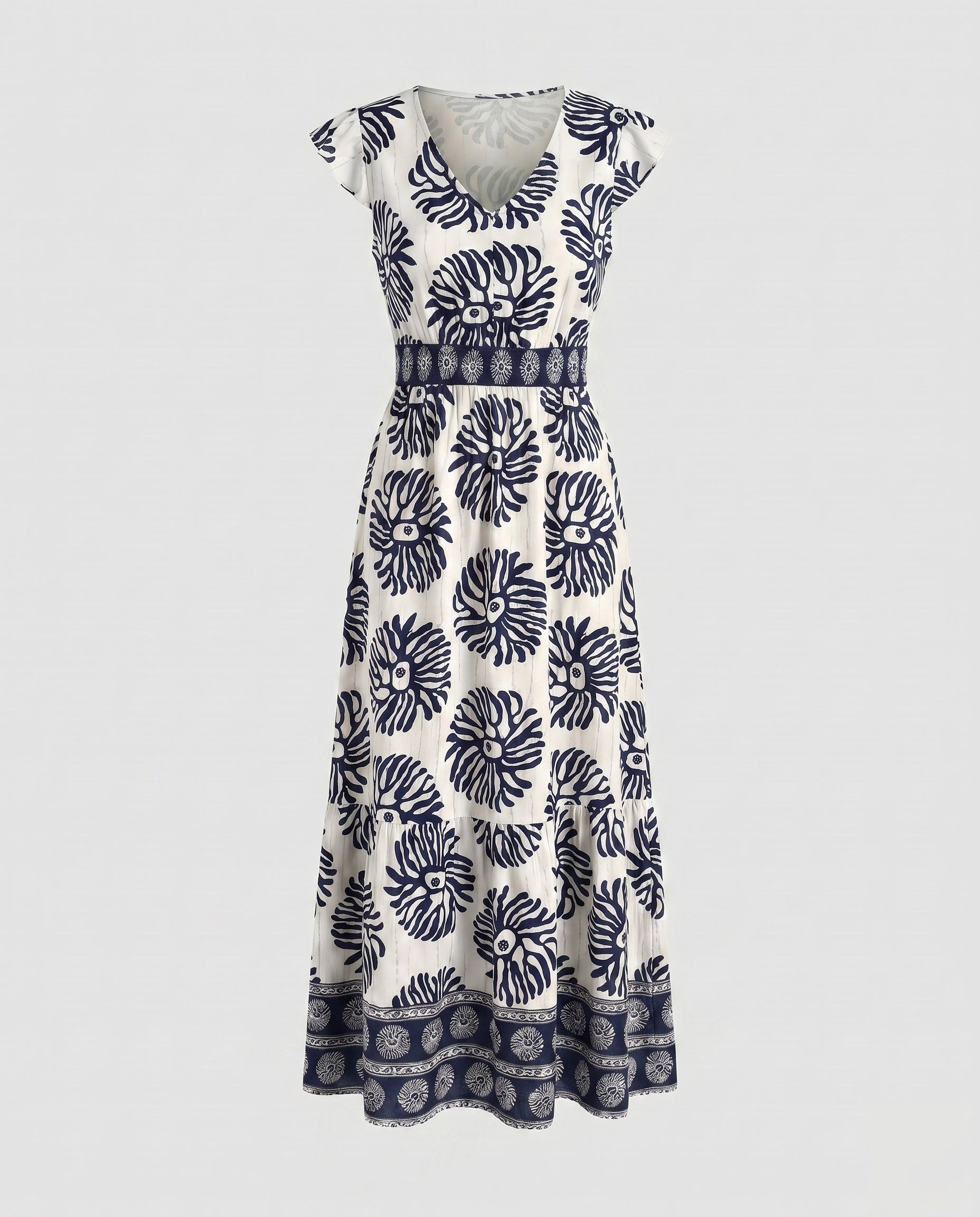 Women's maxi dress with floral pattern and split skirt