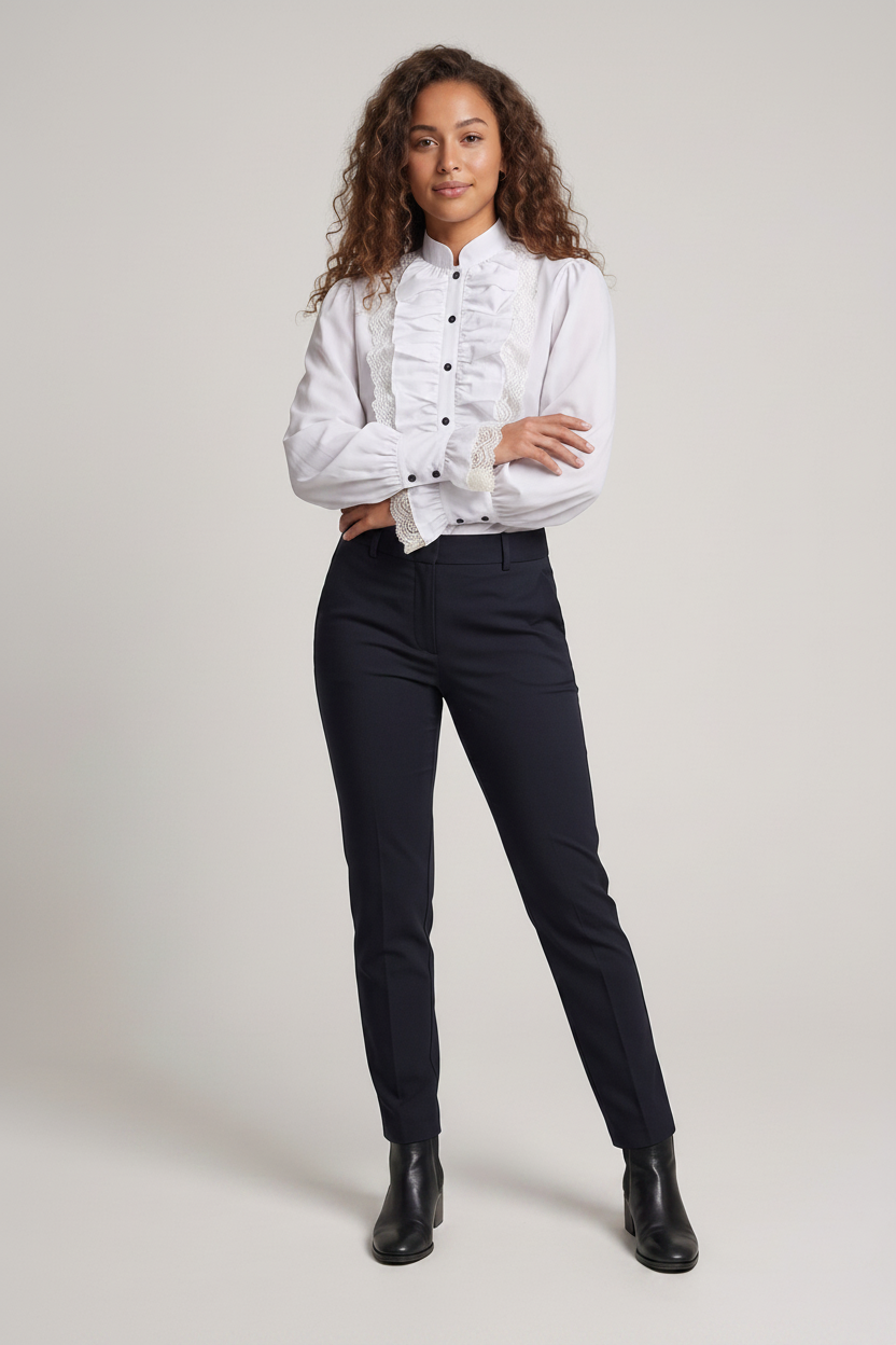 Ladies elegant ruffle blouse with lace accents Fashion Glam
