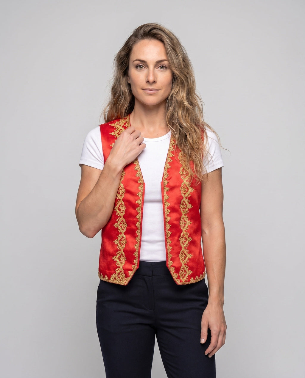 Women's Elegant Stand Collar Vest with Artful Decorations Fashion Glam