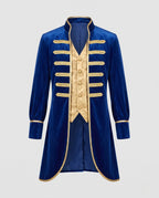 Women elegant historic tailcoat with intricate embellishments and golden accents Fashion Glam