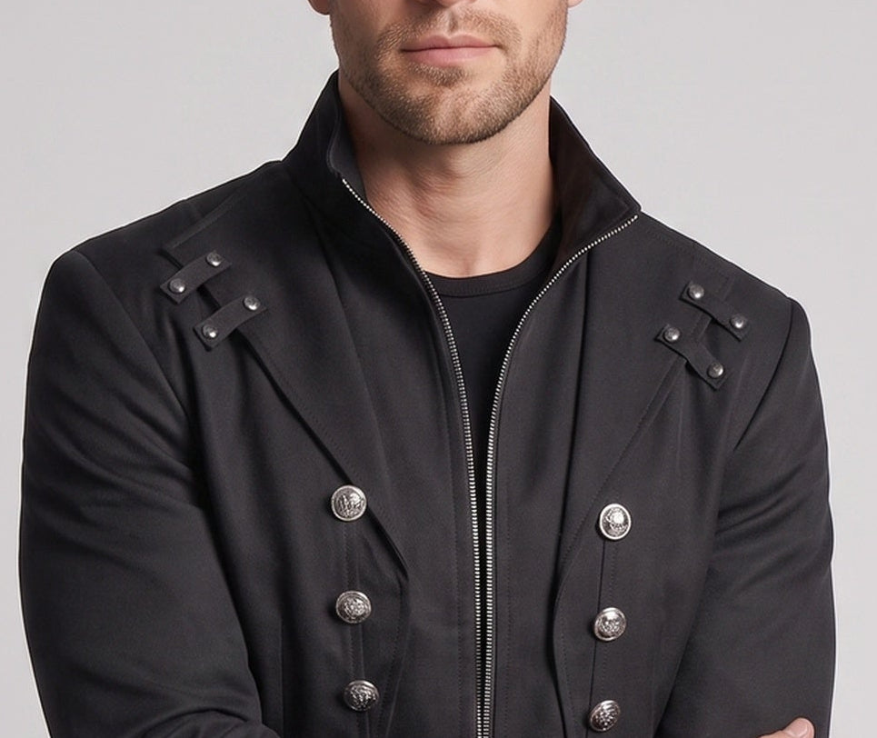 Men's stylish tailcoat with asymmetric hem and decorative button details Fashion Glam
